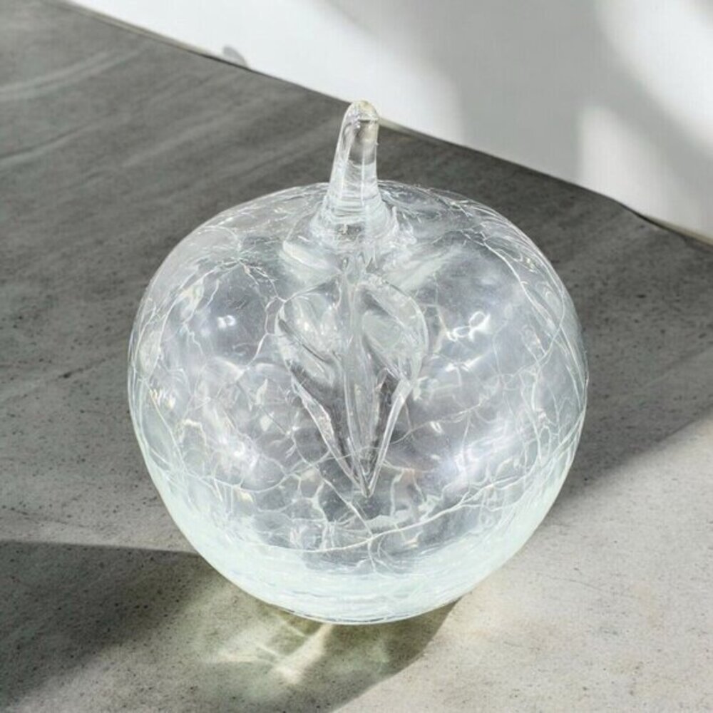 Vintage Clear Hand Blown Crackle Glass Fruit Apple Hollow Glass Figurine Decor
